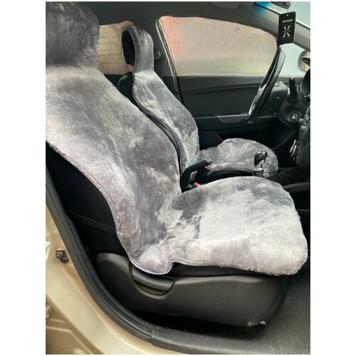 Barashka34 / Меховые Накидки (2шт) из натуральной 100% овчины. Цельная шкура с противоскользящим подкладом / Серо-голубые