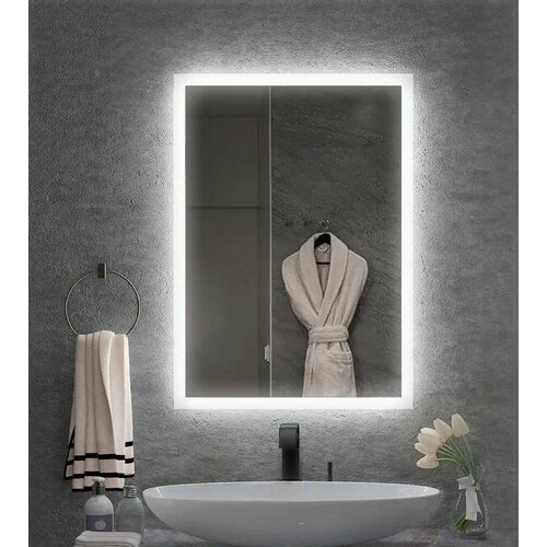 Настенное прямоугольное зеркало с фронтальной и задней подсветкой Гальвин 40х80 см