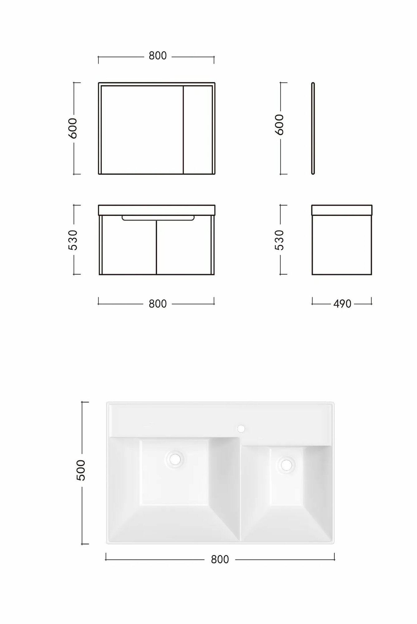 Мебель для ванной Ceruttispa подвесная, с зеркальным шкафом, с двойной раковиной, темно-серый - фото №5