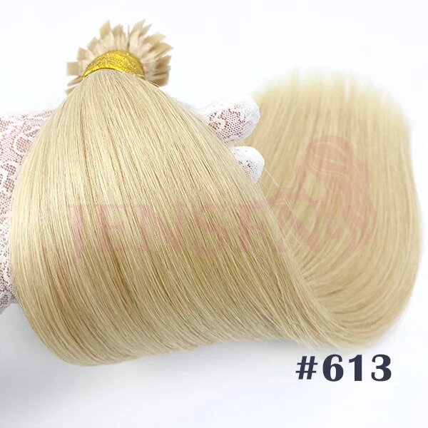 JENSFN прямые натуральные волосы для наращивания 16"-26", № 613, 22inches 55cm, 50 Прядей, 12 месяцев При Надлежащем Уходе, 1g per strand, > = 35%
