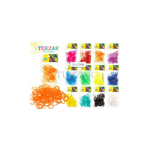 *Набор д/творч(Tukzar) Резиночки д/плетения одноцв. [пакет] (200 резинок, крючок, соединительные клипсы) (в ассорт.) (TZ 12906)