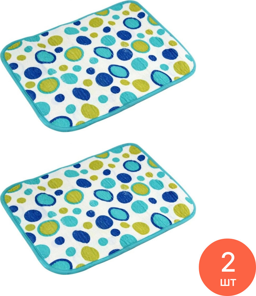 Коврик для сушки посуды Рыжий кот МDM-01-L впитывающий из микрофибры и поролона белый размером 450×350мм / товары для кухни (комплект из 2 шт)