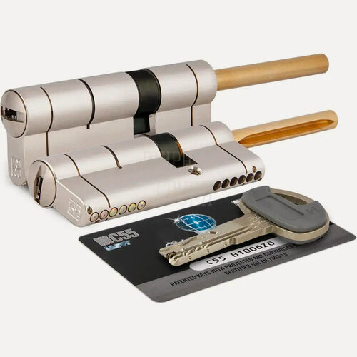 Изображение товара Цилиндровый механизм (личинка для корпусов замков, входных и межкомнатных) Mottura (Италия) ключ-длинный шток серии C55 никель 61/31