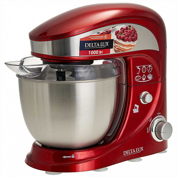 Миксер планетарный Delta Lux DL-5070Р многофункциональный, 1000 Вт, красный
