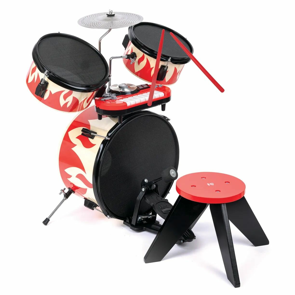 Набор игрушечных музыкальных инструментов для детей "Барабанная установка со стульчиком и пианино ди