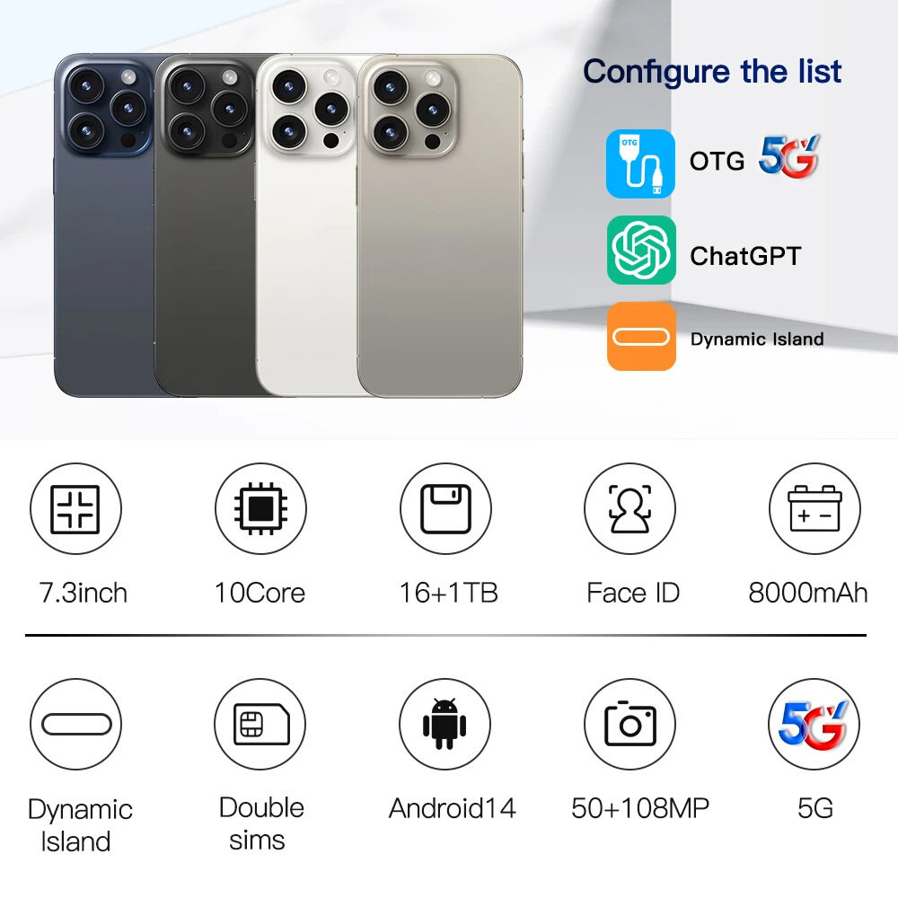Мобильный телефон I16 Pro Max, большой экран, восьмиядерный, Android 8.1 — фото 1