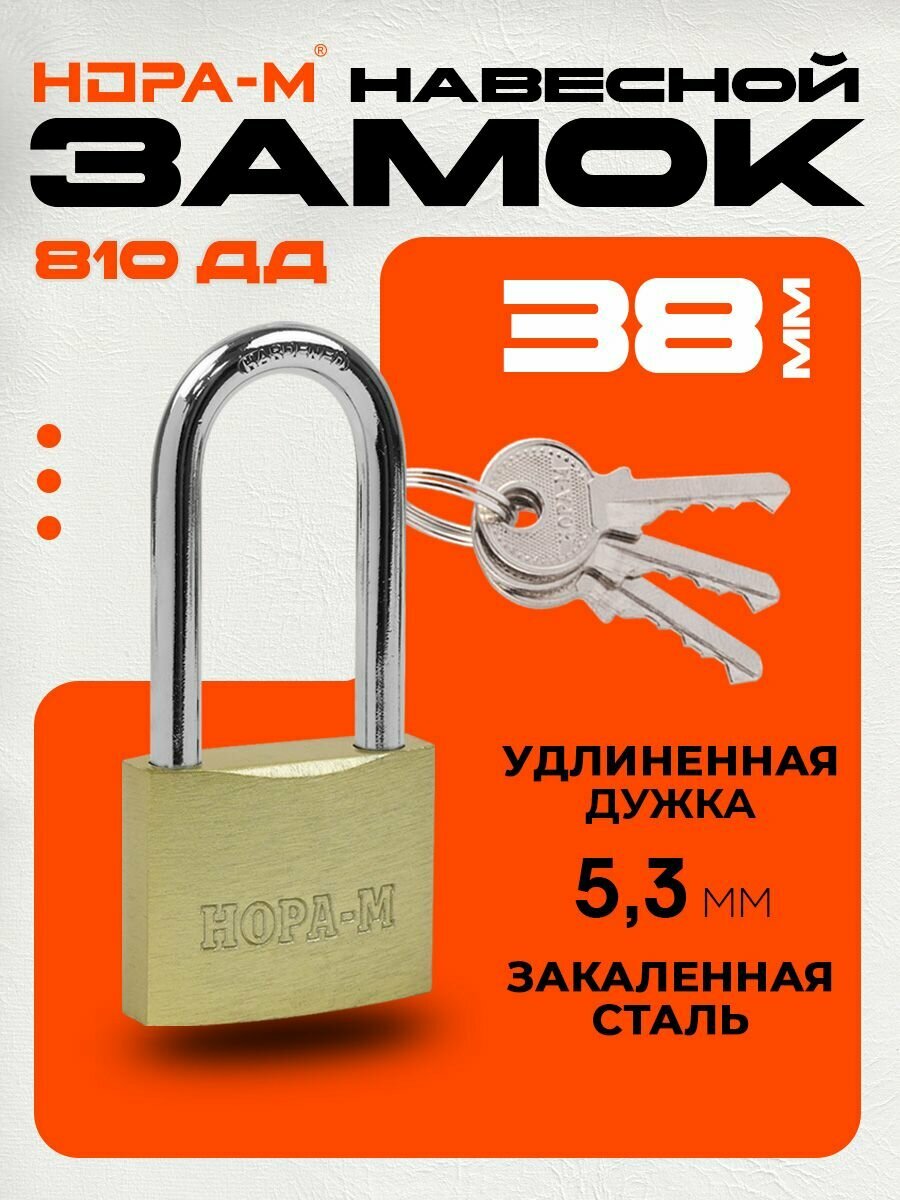 Замок навесной для почтового ящика замок для шкафчика нора-м ЗН-810дд с длинной дужкой 38 мм латунь