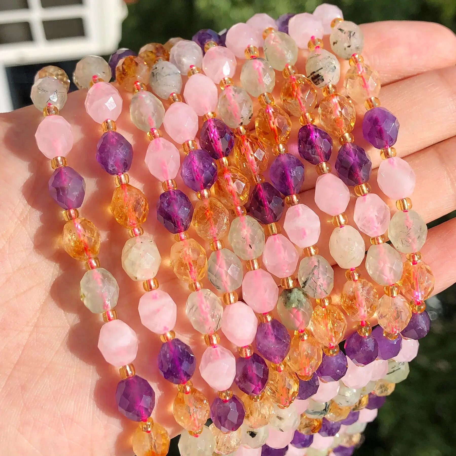 Куюа Бусины из аметиста и амазонита 8x7 мм Mixed Quartz 7.5inch 16-19pcs