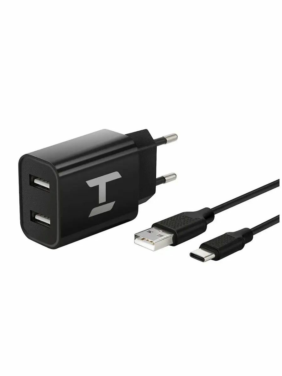Сетевое зарядное устройство HARPER WCH-5118 Black, 2.4A, 12Вт, USB A, Type C, 1 метр