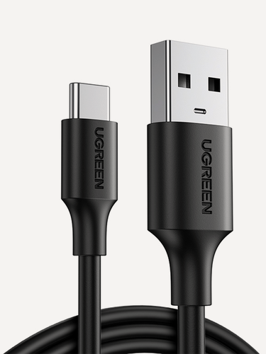 Изображение товара Кабель для зарядки и передачи данных USB A Male - USB C Male Ugreen, 3A, 0.5м, резиновое покрытие, черный (60115)