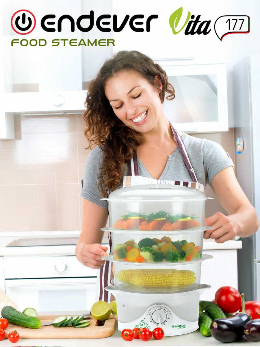 Пароварка электрическая Endever Vita 177 1000 Вт 9 литров таймер автоотключение индикатор нагрева