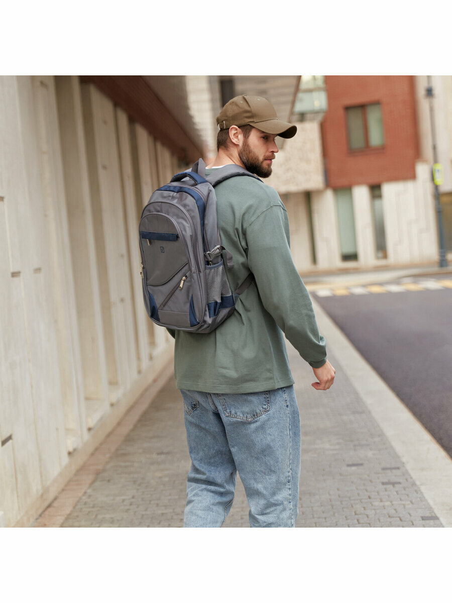 Рюкзак для школы и офиса BRAUBERG "MainStream 1", 35 л, размер 45х32х19 см, ткань, серо-синий, 224445 - фото №9