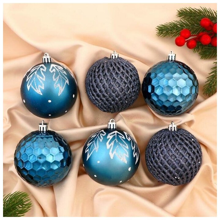 фото Набор шаров пластик d-8 см, 6 шт "Борра ассорти" синий