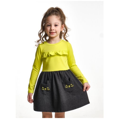 UD 2626 Платье для девочки детское платье повседневное нарядное платье в сад трикотажное теплое серое желтое размер 92 на 2 года