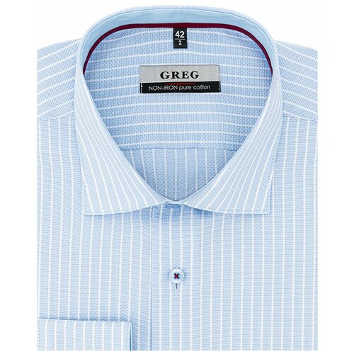 фото Рубашка мужская длинный рукав greg 211/111/3341/z/1p, полуприталенный силуэт / regular fit, цвет голубой, рост 174-184, размер ворота 42