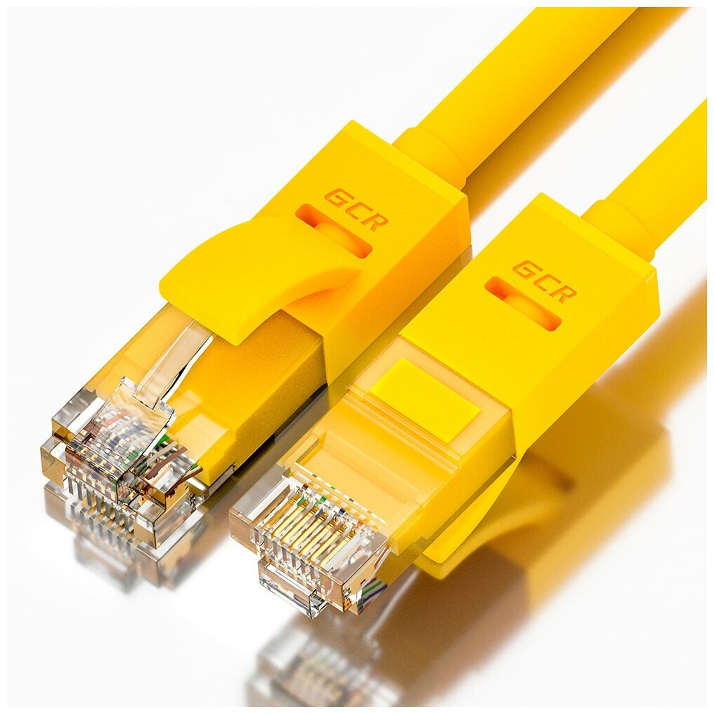 GCR Патч-корд прямой 7.5m UTP кат.5e, желтый, 24 AWG, литой, ethernet high speed 1 Гбит/с, RJ45, T568B