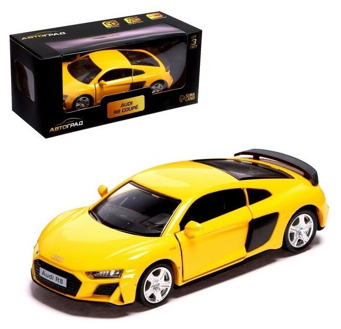 Машина металлическая AUDI R8 COUPE, 1:32, инерция, открываются двери, цвет жёлтый