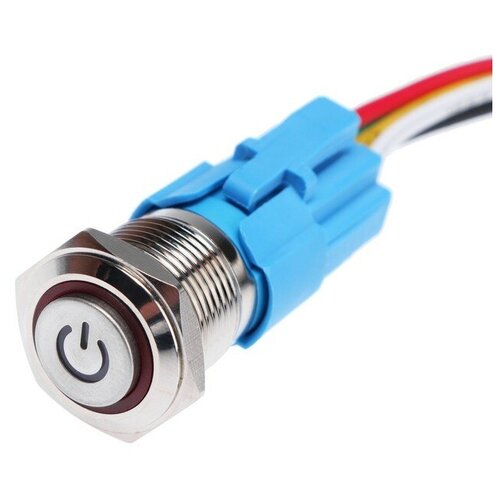 Выключатель, 12 В, 3 А, 5 pin, IP67, d 16мм, провод 15 см, красный