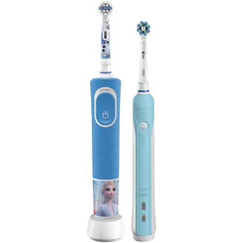 вибрационная зубная щетка Oral-B Family Edition: Pro 1 + Kids Холодное Сердце 2, голубой/бирюзовый аксессуары для ухода за полостью рта oral b зубная щетка 1 чистота 2 свежесть 3 сила 40 средняя