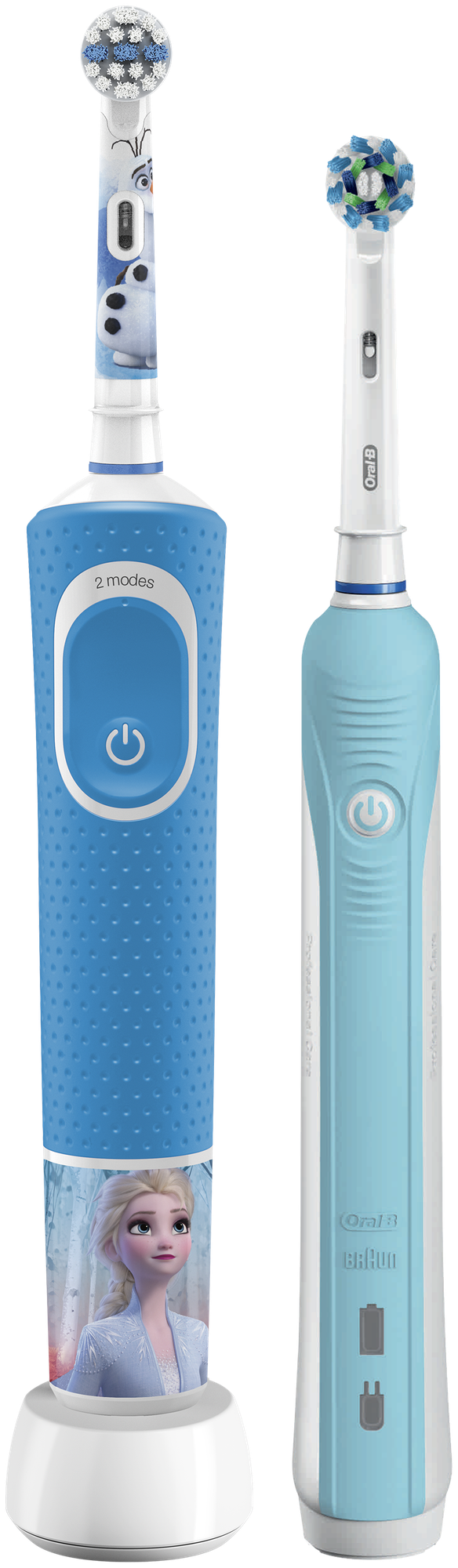 Вибрационная зубная щетка Oral-B Family Edition: Pro 1 + Kids Холодное Сердце 2, голубой/бирюзовый