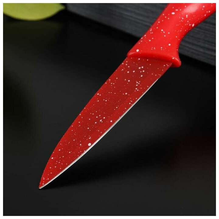 Нож с антиналипающим покрытием Доляна «Зефир» для овощей лезвие 9 см цвет красный