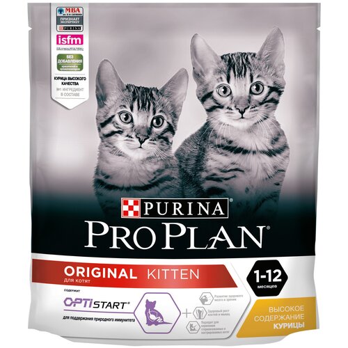 Сухой корм для котят Purina Pro Plan ORIGINAL KITTEN OPTISTART, с высоким содержанием курицы, 4 шт. х 400 г