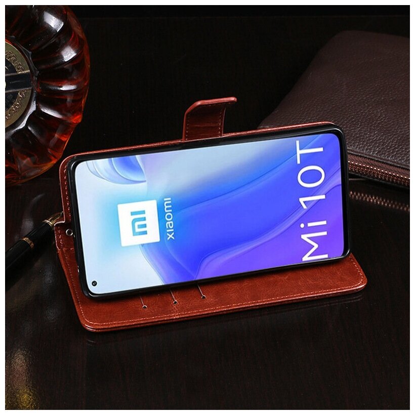 Чехол-книжка Чехол. ру для Xiaomi Mi 10T / Mi 10T Pro из качественной импортной кожи с подставкой застежкой и визитницей коричневый