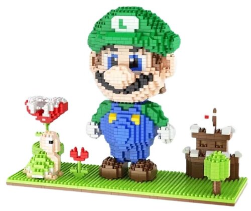 3D конструктор Луиджи Марио Mario на платформе 1800 деталей, 18,5 см