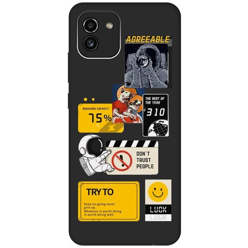 Матовый чехол Space Stickers для Samsung Galaxy A03 / Самсунг А03 с 3D эффектом черный матовый чехол cute stickers для samsung galaxy a03 core самсунг а03 кор с 3d эффектом черный