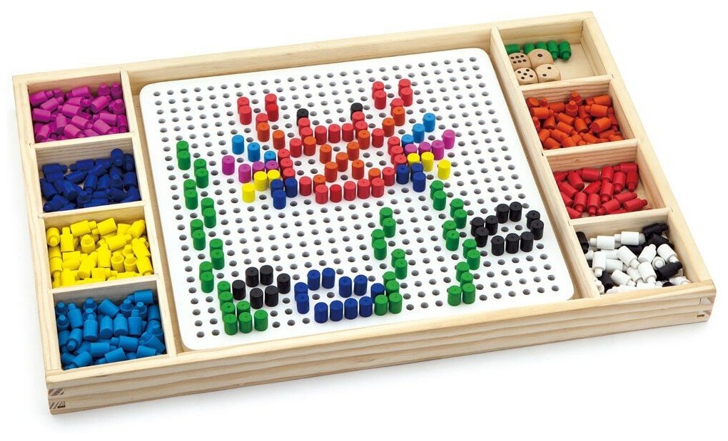 VIGA Мозаика + игра с кубиками и фишками (дерево) VG59990 с 4 лет
