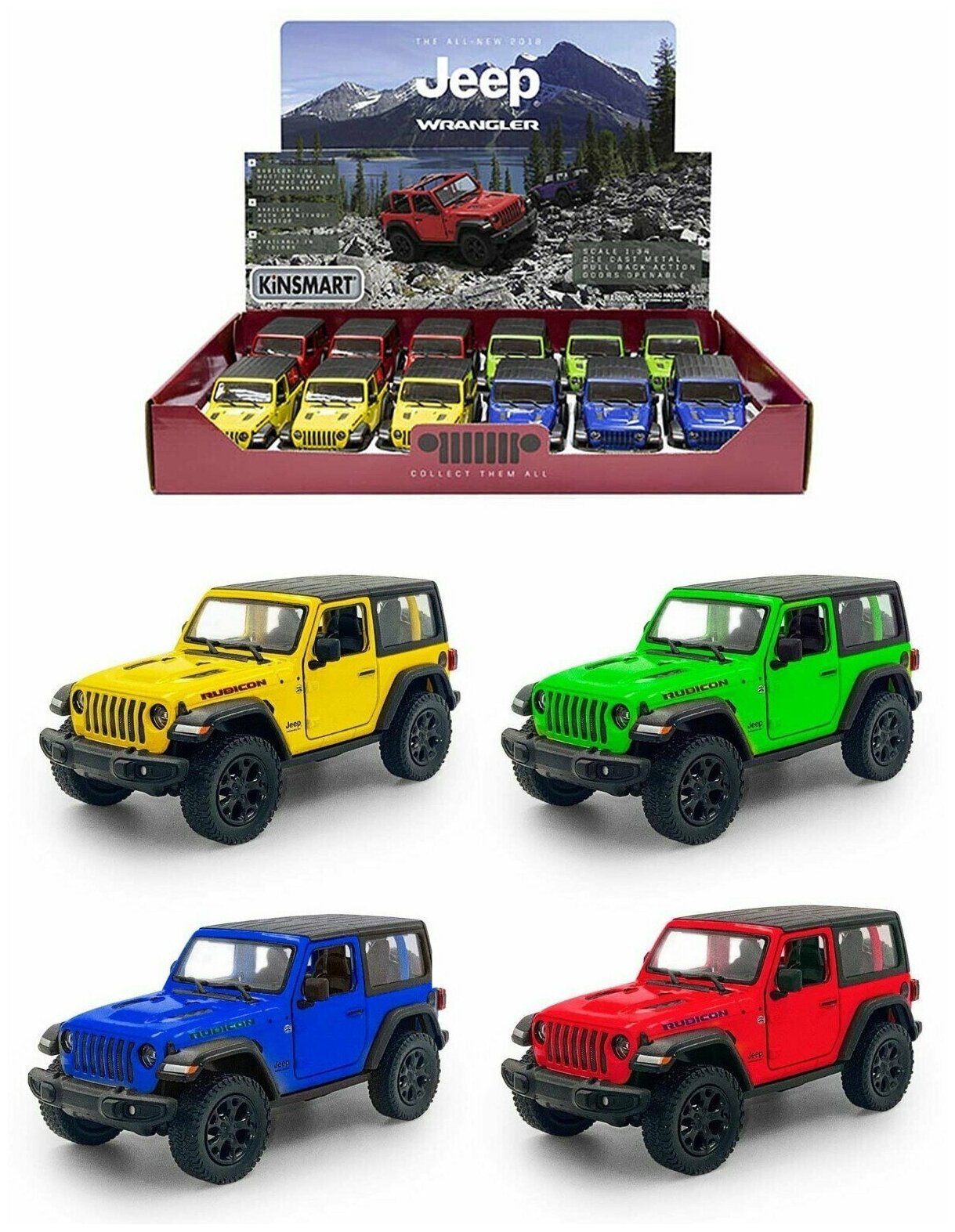 Металлическая машинка Kinsmart 1:34 2018 Jeep Wrangler (Жесткий верх) KT5412DB, инерционный / Микс