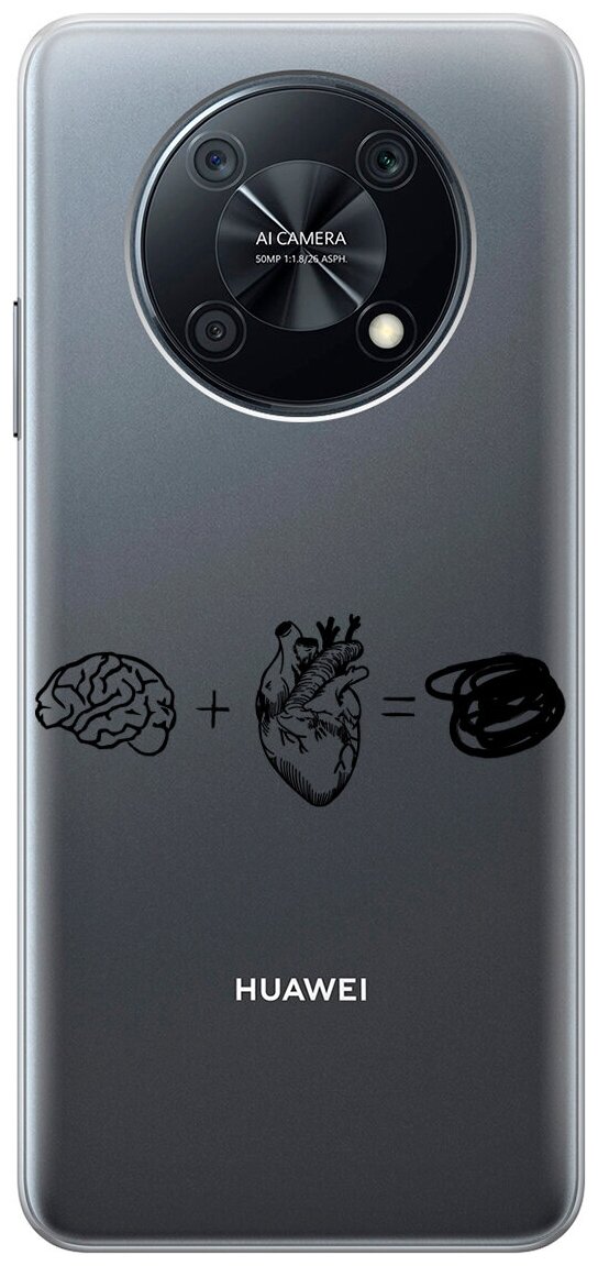 Силиконовый чехол на Huawei nova Y90 / Хуавей Нова У90 с 3D принтом "Brain Plus Heart" прозрачный