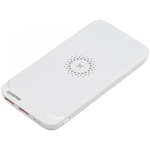 Digma Мобильный аккумулятор 10000mAh 3A QC PD 20W 2xUSB беспроводная зарядка белый DGPQ10E20PWT 195100₽