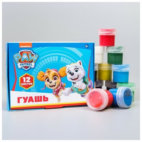 Гуашь 12 цветов по 20 мл, Paw Patrol, карамельная. В наборе 1шт.