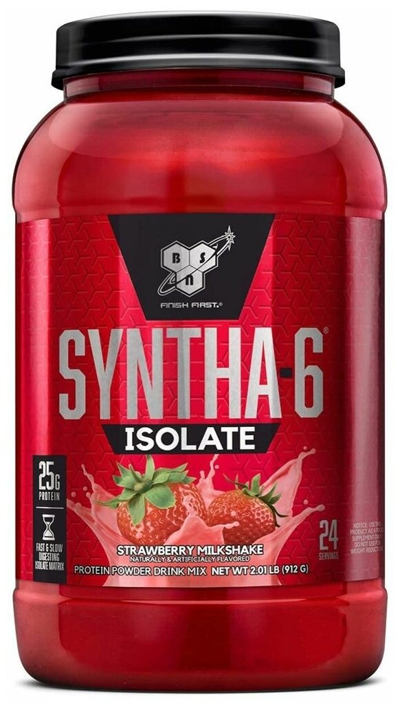 Изолят протеина BSN SYNTHA-6 ISOLATE 912 г / 2.01 LB, Молочный коктейль с клубникой