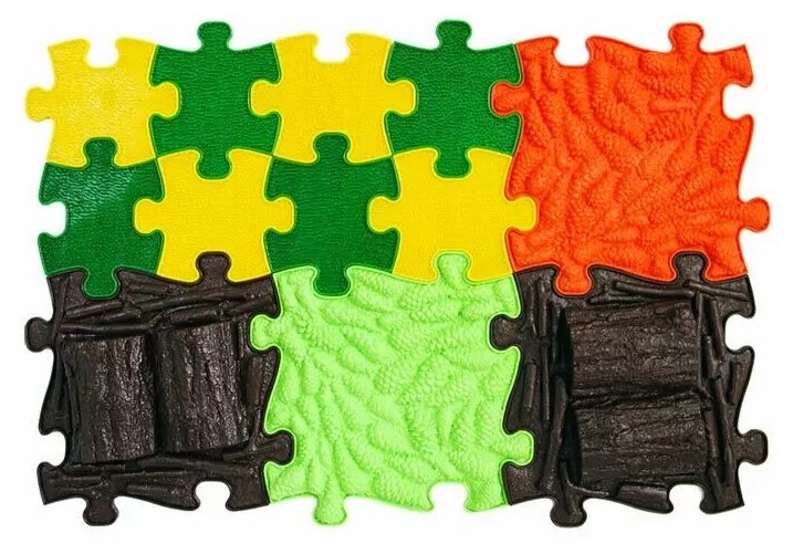 Ортопедический игровой развивающий коврик - пазл ИграПол Лесной детский с разнообразными массажными поверхностями, 12 пазлов