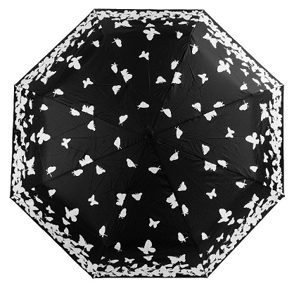 Смарт-зонт GALAXY OF UMBRELLAS, автомат, 3 сложения, купол 96 см, 8 спиц, система «антиветер», проявляющийся рисунок, для женщин, белый, черный