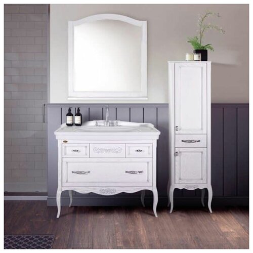 шкаф-пенал ASB-Woodline Шкаф-пенал ASB-Woodline Модерн 40 белый, патина серебро