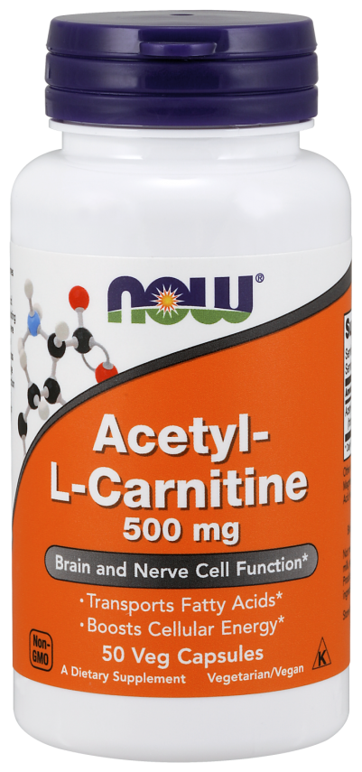 NOW Acetyl-L-Carnitine, Ацетил-L-Карнитин 500 мг - 50 капсул