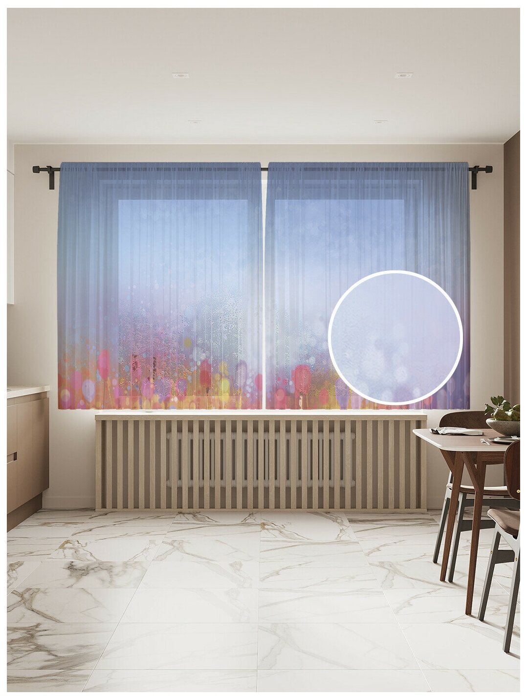 Тюль для кухни и спальни JoyArty "Воспоминание о доме", 2 полотна со шторной лентой шириной по 145 см, высота 180 см.