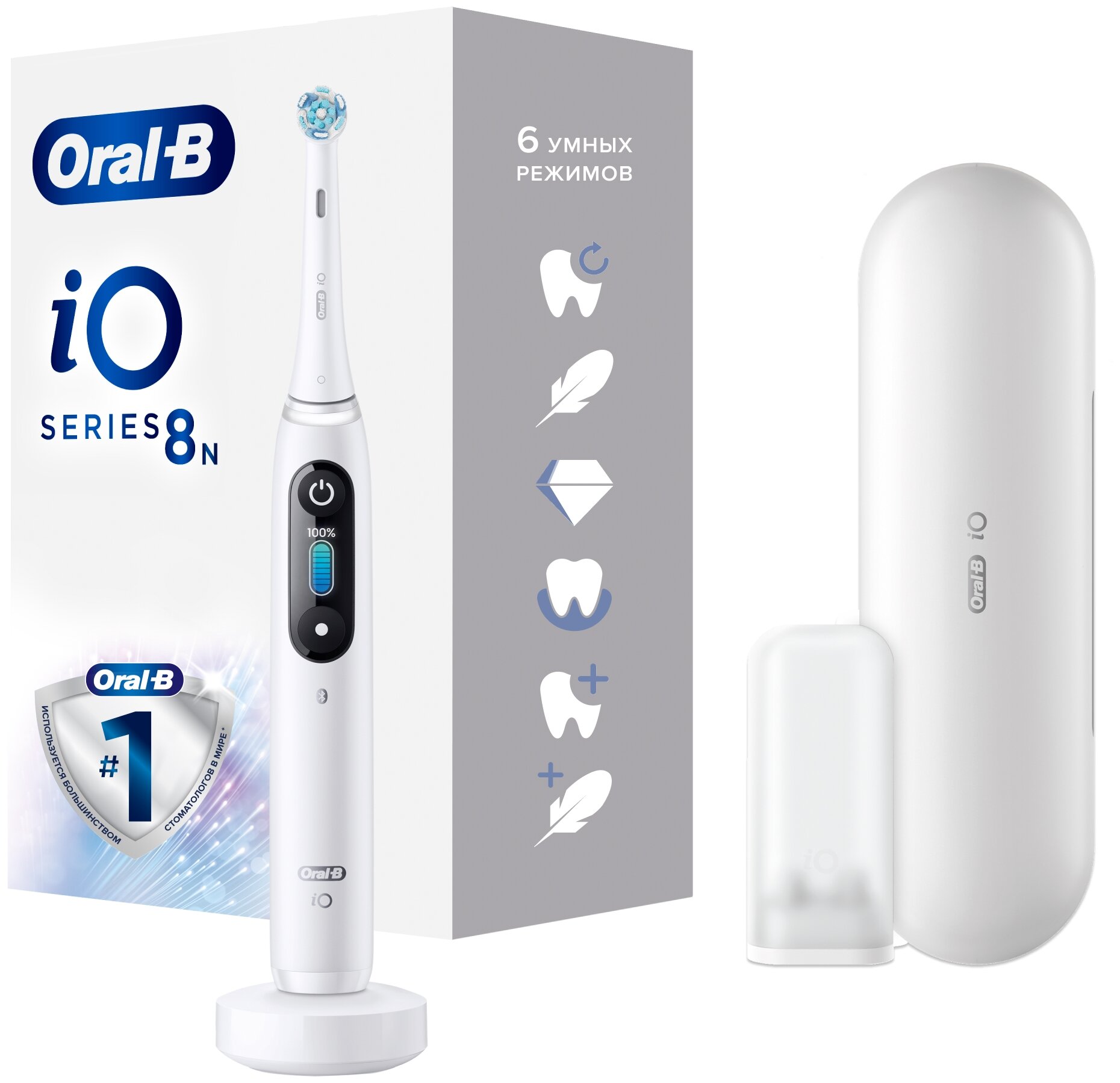 Вибрационная зубная щетка Oral-B iO 8, white alabaster