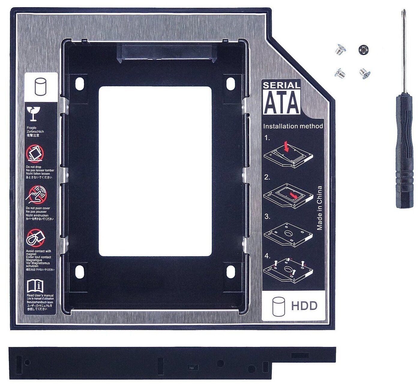 Optibay HDD/SSD в отсек CD/DVD 12.7мм крепления снизу, металл / пластик