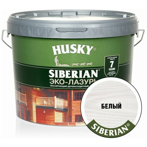 HUSKY SIBERIAN Эко-Лазурь для дерева полуматовая белая (9л) husky siberian эко лазурь для дерева полуматовая калужница сосна 9л