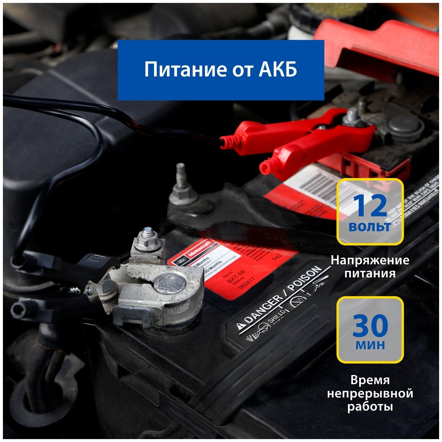 Воздушный компрессор Goodyear GY-80L 80 л/мин,/двухпоршневой/питание от АКБ/съемный витой шланг/сумка для хранения