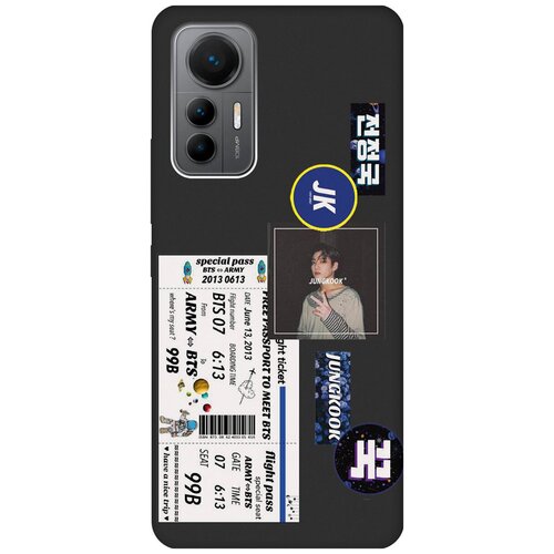 Матовый чехол BTS Stickers для Xiaomi 12 Lite / Сяоми 12 Лайт с 3D эффектом черный матовый чехол sunflowers для xiaomi 12 lite сяоми 12 лайт с 3d эффектом черный