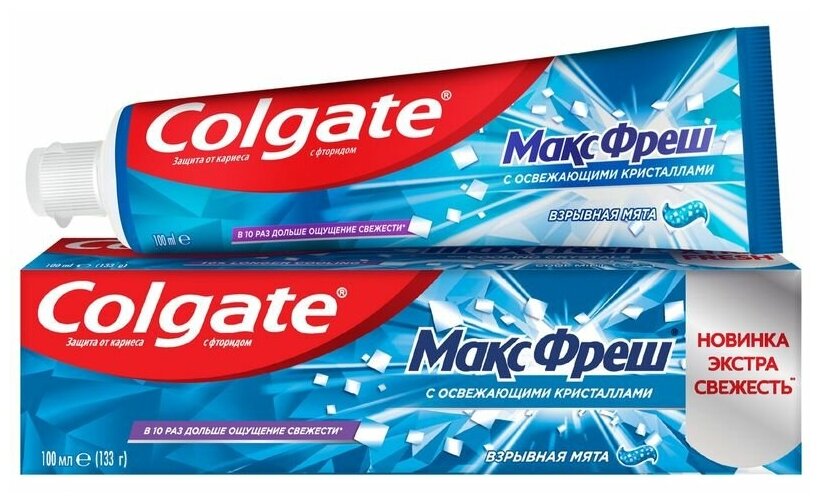 Зубная паста Colgate Макс Фреш Взрывная мята с освежающими кристаллами для защиты от кариеса, 100мл