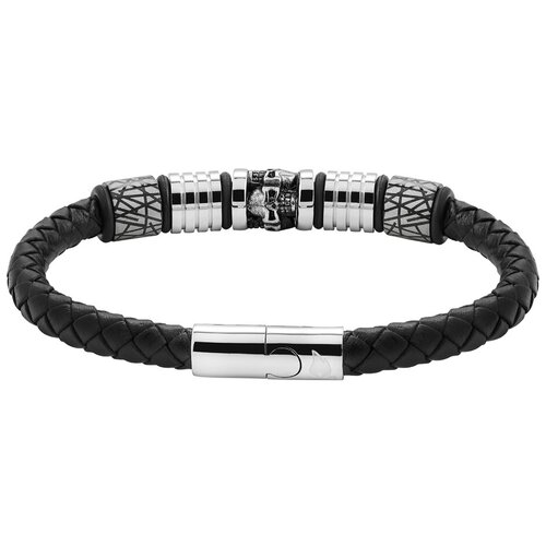 Браслет ZIPPO Five Charms Leather Bracelet, с шармами, чёрный, кожа/нержавеющая сталь, 20 см Zippo MR-2007170