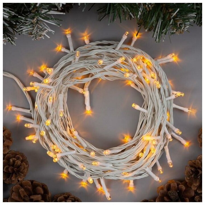 фото Гирлянда "Нить" 10 м , IP20, белая нить, 100 LED, свечение жёлтое, 8 режимов, 220 В