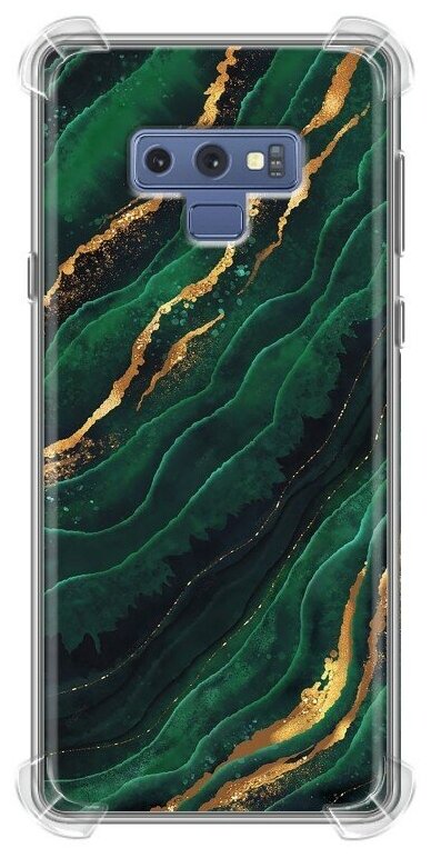 Дизайнерский силиконовый с усиленными углами чехол для Самсунг Нот 9 / Samsung Galaxy Note 9 Мрамор зеленое золото