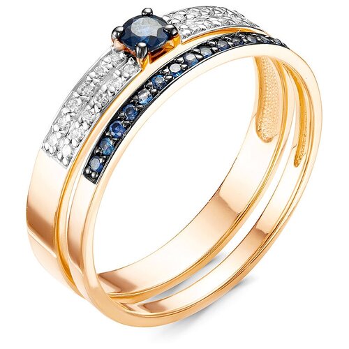 Кольцо наборное АЙМИЛА, красное золото, 585 проба, бриллиант, сапфир, размер 18, золотой, синий кольцо с шпинелью и белыми сапфирами